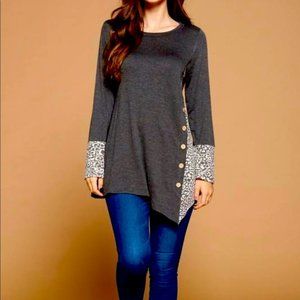 Asymmetrical Hem Animal Print Detail Tunic